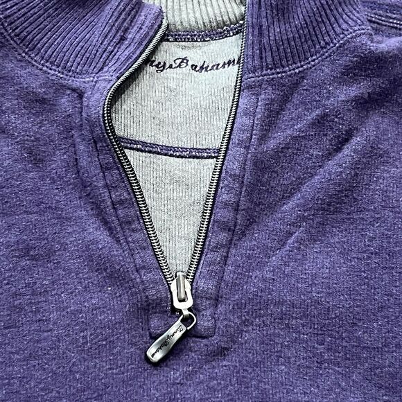Tommy Bahama Men’s 1/4 Zip Sweater Large Reversible Cotton Purple Gray Mock Neck - Picture 4 of 9